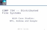 1 COMP 734 – Fall 2011 COMP 734 -- Distributed File Systems With Case Studies: NFS, Andrew and Google.