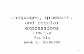 1 Languages, grammars, and regular expressions LING 570 Fei Xia Week 2: 10/05/09 TexPoint fonts used in EMF. Read the TexPoint manual before you delete.