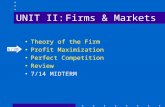 UNIT II:Firms & Markets Theory of the Firm Profit Maximization Perfect Competition Review 7/14 MIDTERM 6/30.