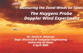 Dr. David H. Atkinson Dept. Electrical & Computer Engineering University of Idaho 8 April 2005 Measuring the Zonal Winds on Titan: The Huygens Probe Doppler.