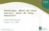 Rankings: What do they matter, what do they measure? Anne McFarlane August 18, 2010.