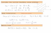 Consider the initial boundary value problem Weak Formulation Matrix Form Semidiscrete problem.