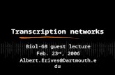 Transcription networks Biol-68 guest lecture Feb. 23 rd, 2006 Albert.Erives@Dartmouth.edu.
