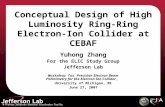 Conceptual Design of High Luminosity Ring-Ring Electron- Ion Collider at CEBAF Yuhong Zhang For the ELIC Study Group Jefferson Lab Workshop for Precision.