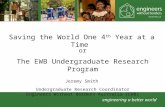 Engineering a better world Saving the World One 4 th Year at a Time Jeremy Smith or The EWB Undergraduate Research Program Undergraduate Research Coordinator.