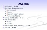 AGENDA Welcome! 3:10 Welcome! 3:10 Meeting Expectations: Meeting Expectations: Be Present Be Present Engage Engage Support each other Support each other.