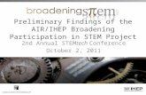 Preliminary Findings of the AIR/IHEP Broadening Participation in STEM Project 2nd Annual STEMtech Conference October 2, 2011.