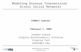 Simulation Science Laboratory Modeling Disease Transmission Across Social Networks DIMACS seminar February 7, 2005 Stephen Eubank Virginia Bioinformatics.