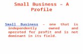 Small Business – A Profile Small Business – one that is independently owned and operated for profit and is not dominant in its field.