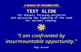 “I am confronted by insurmountable opportunity.” Pogo Possum TEST SLIDE for sharply focusing projector and adjusting the lighting of the room for optimal.