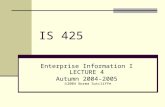 IS 425 Enterprise Information I LECTURE 4 Autumn 2004-2005  2004 Norma Sutcliffe.