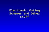 Electronic Voting Schemes and Other stuff. Requirements Only eligible voters can vote (once only) No one can tell how voter voted Publish who voted (?)