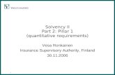 1 Solvency II Part 2: Pillar 1 (quantitative requirements) Vesa Ronkainen Insurance Supervisory Authority, Finland 30.11.2006.