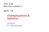 ECO 120 Macroeconomics Week 10 Unemployment & Inflation Lecturer Dr. Rod Duncan.