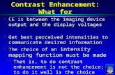 MIDAG@UNC Contrast Enhancement: What for ä CE is between the imaging device output and the display voltages ä Get best perceived intensities to communicate.