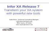 Infor XA Release 7 Transform your XA system with powerful new tools Ruth Pharr, Technical Consulting Manager ruth.pharr@cistech.net Mike Taylor, VP Sales.
