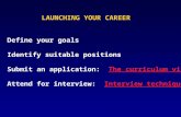 Define your goals Identify suitable positions Submit an application: The curriculum vitae Attend for interview: Interview technique LAUNCHING YOUR CAREER.