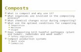 Composts  What is compost and why use it?  What organisms are involved in the composting process?  What chemical changes occur during composting?