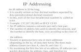 IP Addressing An IP address is 32-bit long. It is usually written as four decimal numbers separated by dots (periods) (dotted decimal notation) In hex,
