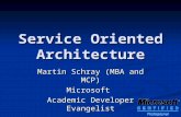 Service Oriented Architecture Martin Schray (MBA and MCP) Microsoft Academic Developer Evangelist.