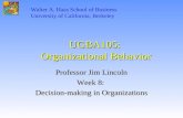 UGBA105: Organizational Behavior Professor Jim Lincoln Week 8: Decision-making in Organizations Walter A. Haas School of Business University of California,