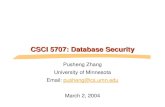 CSCI 5707: Database Security Pusheng Zhang University of Minnesota Email: pusheng@cs.umn.edupusheng@cs.umn.edu March 2, 2004.