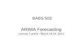 BABS 502 ARIMA Forecasting Lecture 7 and 8 - March 14-16, 2011.