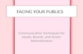 FACING YOUR PUBLICS Communication Techniques for Heads, Boards, and Senior Administrators.