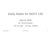Spring 2006MSTI 130-041 Daily Notes for MSTI 130 Spring 2006 Dr. Kris Green TR 11:00 – 12:20, K059.