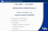 CIE 500A Fall 2009 RESEARCH PROPOSALS Professor George C. Lee Lecture Outline (10/26/09) Definition of Research Academic Research Examples  Basic Research.