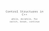 Control Structures in C++ while, do/while, for switch, break, continue.