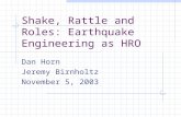 Shake, Rattle and Roles: Earthquake Engineering as HRO Dan Horn Jeremy Birnholtz November 5, 2003.