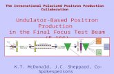 Undulator-Based Positron Production in the Final Focus Test Beam (E-166) K.T. McDonald, J.C. Sheppard, Co-Spokespersons SLAC Experimental Program Advisory.