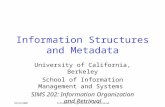 10/24/2000Information Organization and Retrieval Information Structures and Metadata University of California, Berkeley School of Information Management.