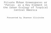 Private Urban Greenspaces or “Patios” as a Key Element in the Urban Ecology of Tropical Central America Presented by Shannon Slivinske.