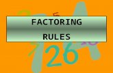 FACTORING RULES 2 *GCF( Greatest Common Factor) – First Rule 4 TERMS Grouping 3 TERMS Perfect Square Trinomial AC Method with Grouping 2 TERMS Difference.