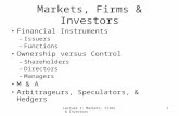 Lecture I: Markets, Firms & Investors 1 Markets, Firms & Investors Financial Instruments –Issuers –Functions Ownership versus Control –Shareholders –Directors.