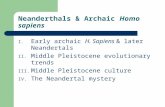 Neanderthals & Archaic Homo sapiens I. Early archaic H. Sapiens & later Neandertals II. Middle Pleistocene evolutionary trends III. Middle Pleistocene.