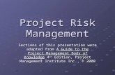 Project Risk Management Sections of this presentation were adapted from A Guide to the Project Management Body of Knowledge 4 th Edition, Project Management.