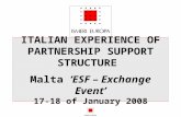 ITALIAN EXPERIENCE OF PARTNERSHIP SUPPORT STRUCTURE Malta ‘ESF – Exchange Event’ 17-18 of January 2008.
