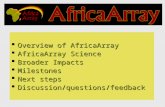 Overview of AfricaArray  AfricaArray Science  Broader Impacts  Milestones  Next steps  Discussion/questions/feedback.