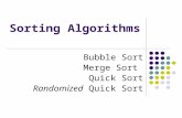 Sorting Algorithms Bubble Sort Merge Sort Quick Sort Randomized Quick Sort