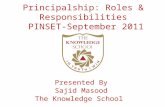 Principalship: Roles & Responsibilities PINSET-September 2011 Presented By Sajid Masood The Knowledge School.
