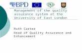 Management of the quality assurance system at the University of East London Ruth Carter Head of Quality Assurance and Enhancement EUROPOS SĄJUNGA Europos.