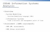 CO546 Information Systems Analysis Overview –System Modelling Unified Modelling Language (UML) –Information Systems From a business and management point.