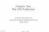 Auditing April 1, 2015 1 Chapter Two The CPA Profession just skim the section on Generally Accepted Auditing Standards Page 32-36.