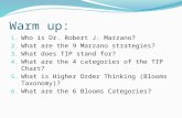 Warm up: 1. Who is Dr. Robert J. Marzano? 2. What are the 9 Marzano strategies? 3. What does TIP stand for? 4. What are the 4 categories of the TIP Chart?