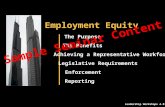 Employment Equity Legislative Requirements The Purpose The Benefits Enforcement Reporting Leadership Workshops 4.0 Achieving a Representative Workforce.