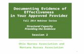 Documenting Evidence of Effectiveness in Your Approved Provider Fall 2014 Webinar Series Structural Capacity Providing the Evidence Session 2 1.