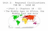 Unit 2: Regional Civilizations 730 BC – 1650 AD (Part 2: Chapters 10 - 12) The Middle Ages in Africa, the Middle East and Asia.